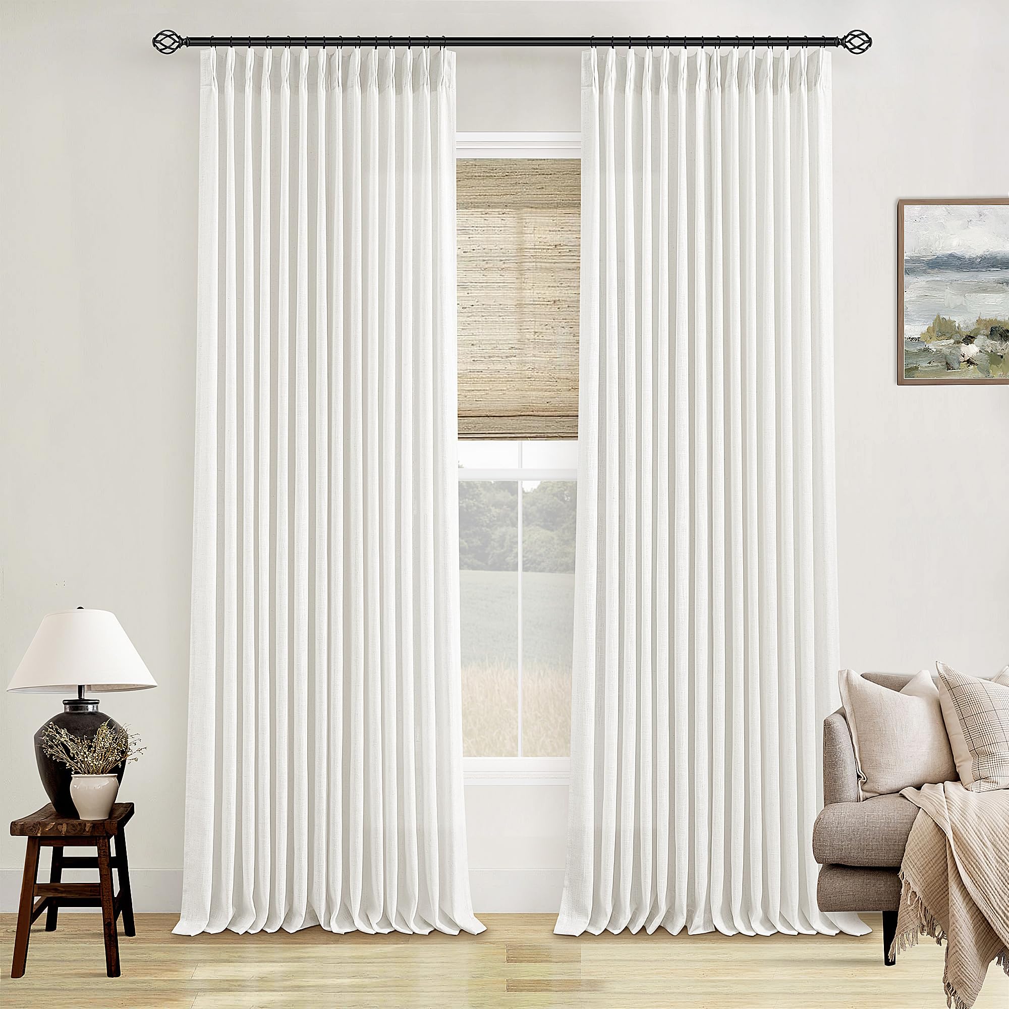 TWODRAPES Off White Linen Curtains panel front view showing rich flax texture