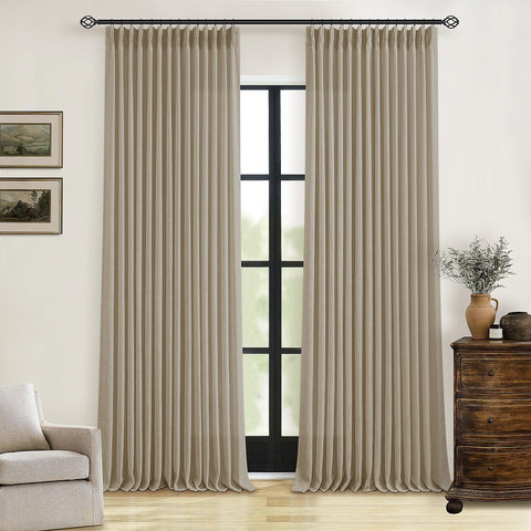 TWODRAPES pinch pleat curtain texture closeup showing premium linen feel for living spaces