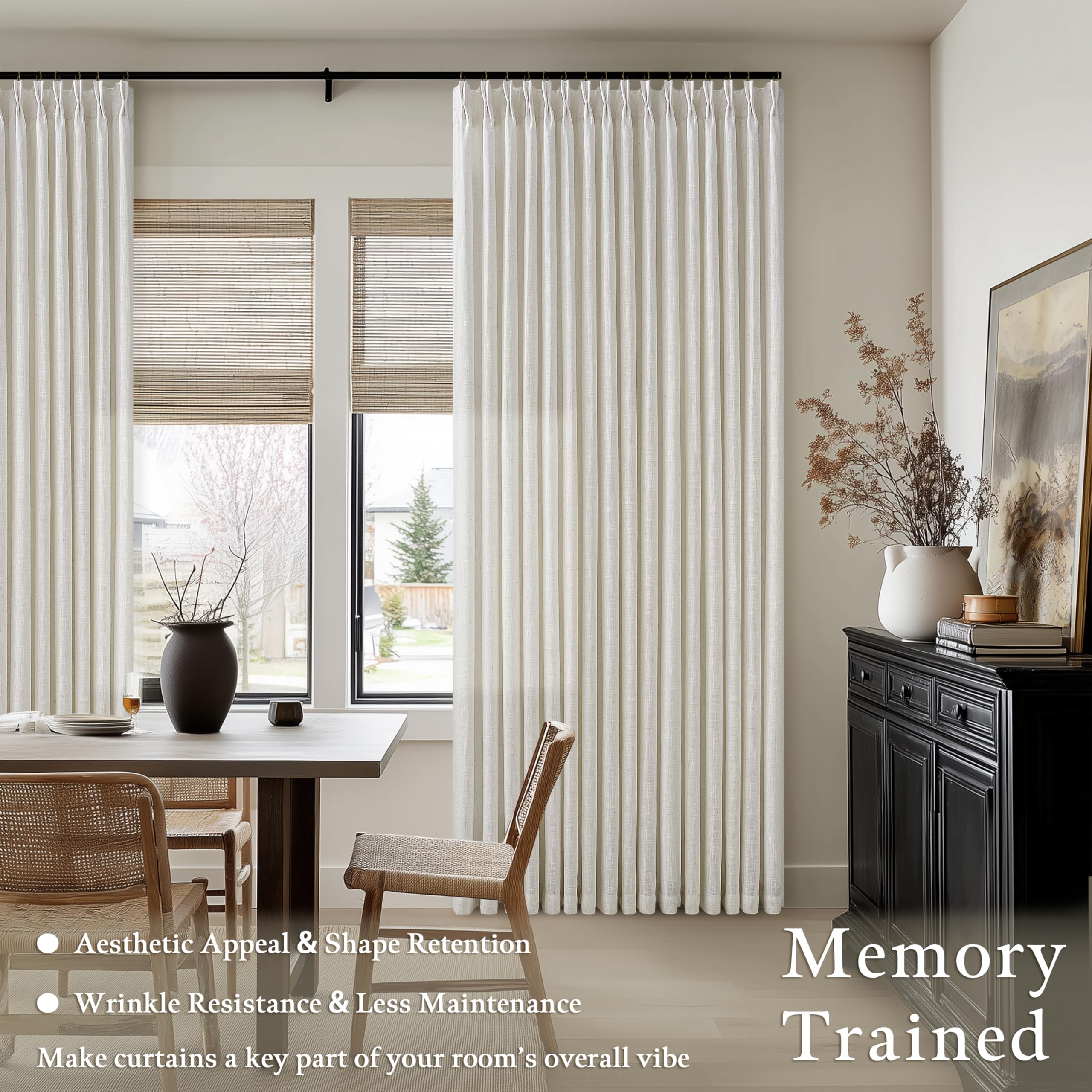 TWODRAPES pinch-pleat linen curtains 102in closeup texture showcases rich flax weave