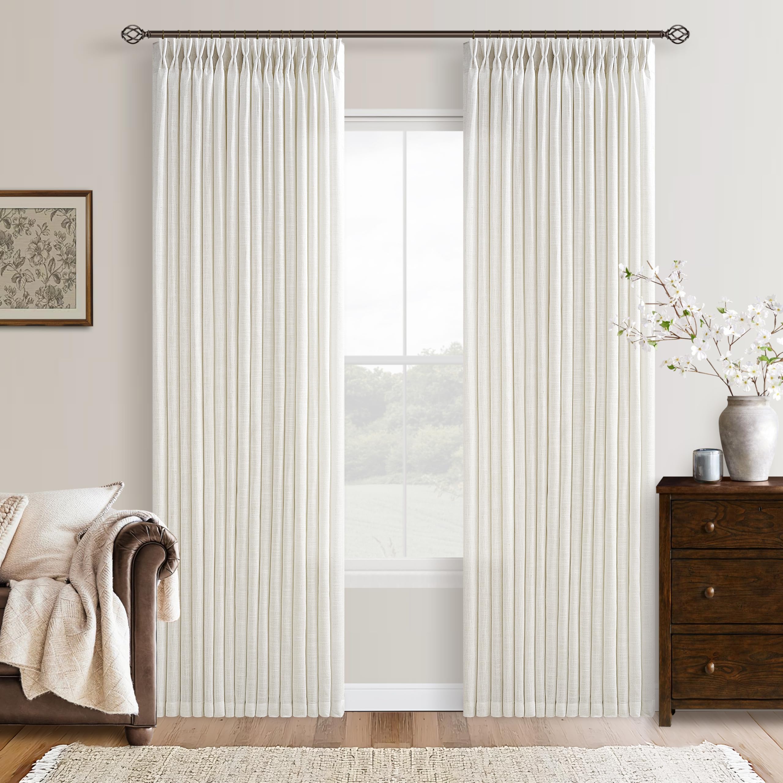 TWODRAPES pinch-pleat linen curtains 102in front view enhance texture and style