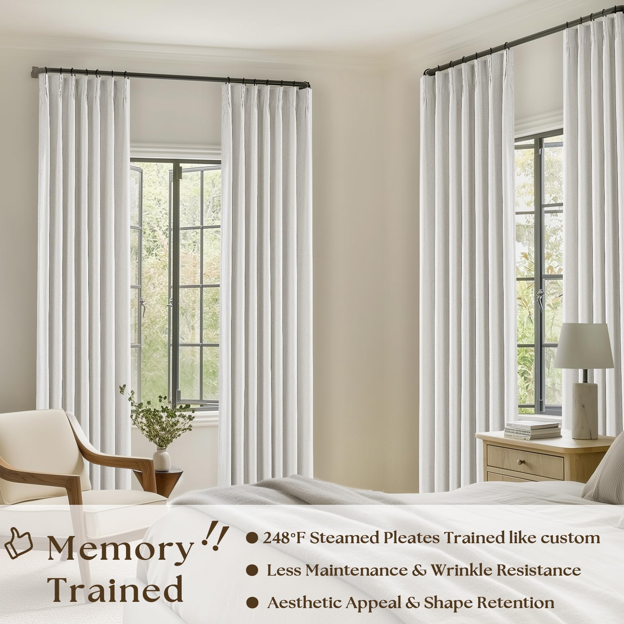 TWODRAPES pinched pleat design close-up reveals tailored, elegant drapes that maintain a neat, organized look.
