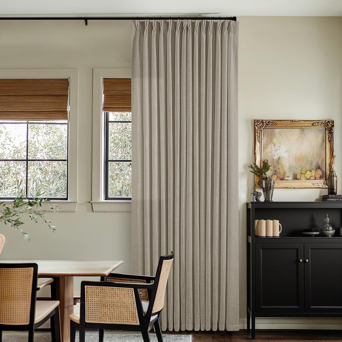 TwoDrapes pinched-pleat linen curtains with elegant folds for living spaces