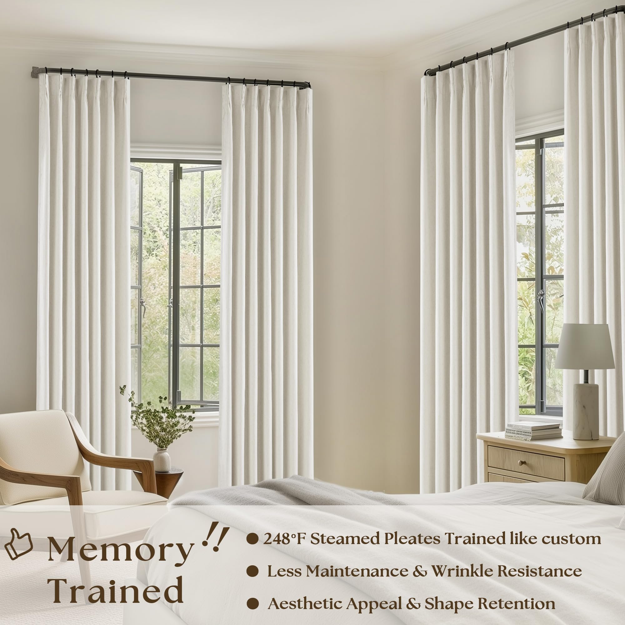TWODRAPES cream back tab curtains offer elegant drape and daytime privacy.