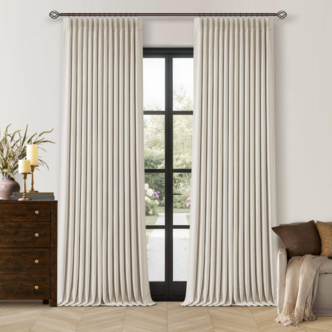 TWODRAPES pinched-pleated blackout curtain in cream showcases elegant room-darkening design