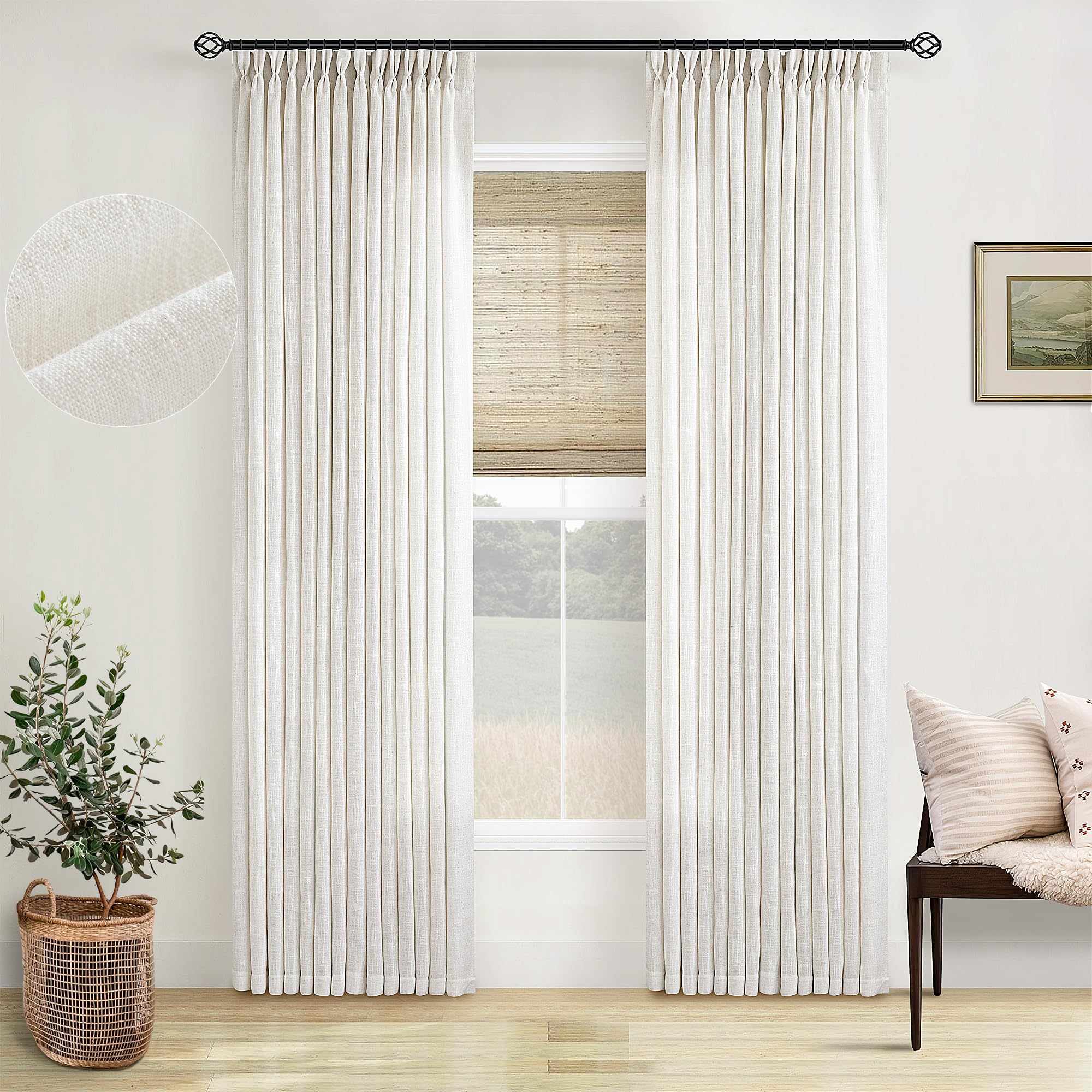 TWODRAPES Pinch Pleated Curtains front view in cream ivory diffusing natural light