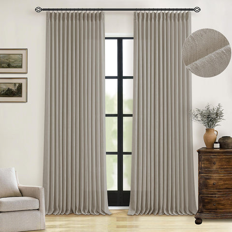 TWODRAPES taupe burlywood texture close-up demonstrates durable linen feel for living rooms
