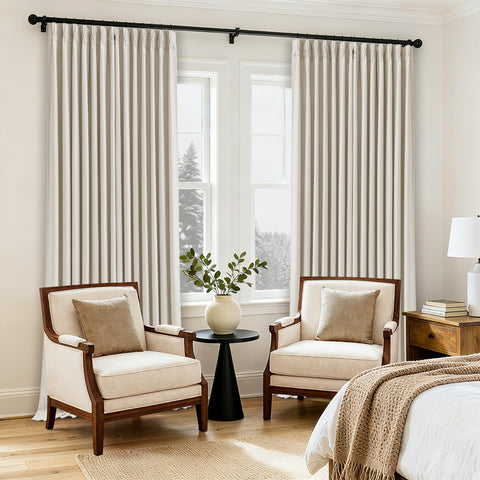 TWODRAPES easy-care fabric tolerates cold wash and low heat drying.