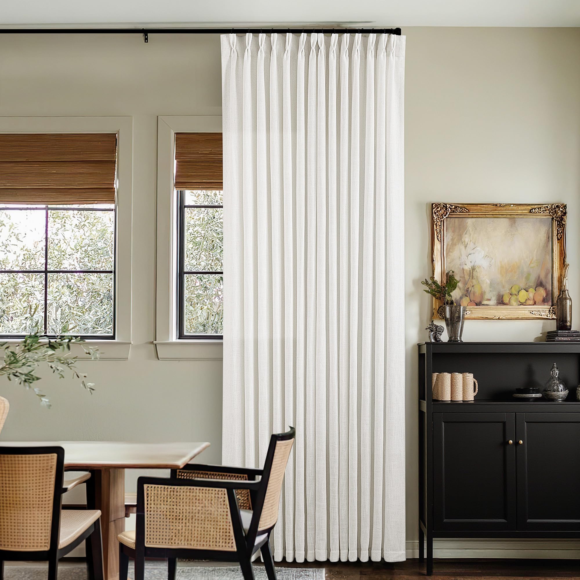 TWODRAPES thick linen curtains close-up texture showing premium flax weave for refined windows and light diffusion.