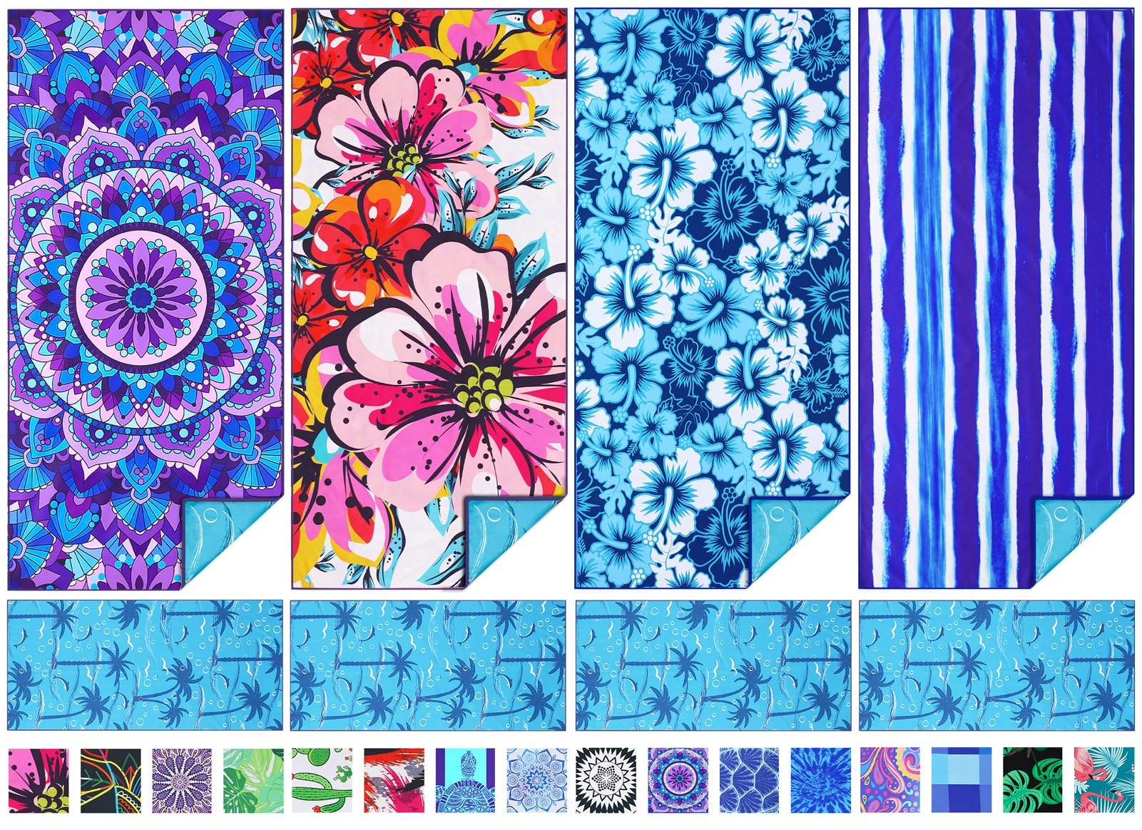 TwoYek 4-pack microfiber beach towels, 71x32, quick-dry travel essential.