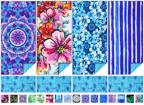 TwoYek 4-pack microfiber beach towels, 71x32, quick-dry travel essential.