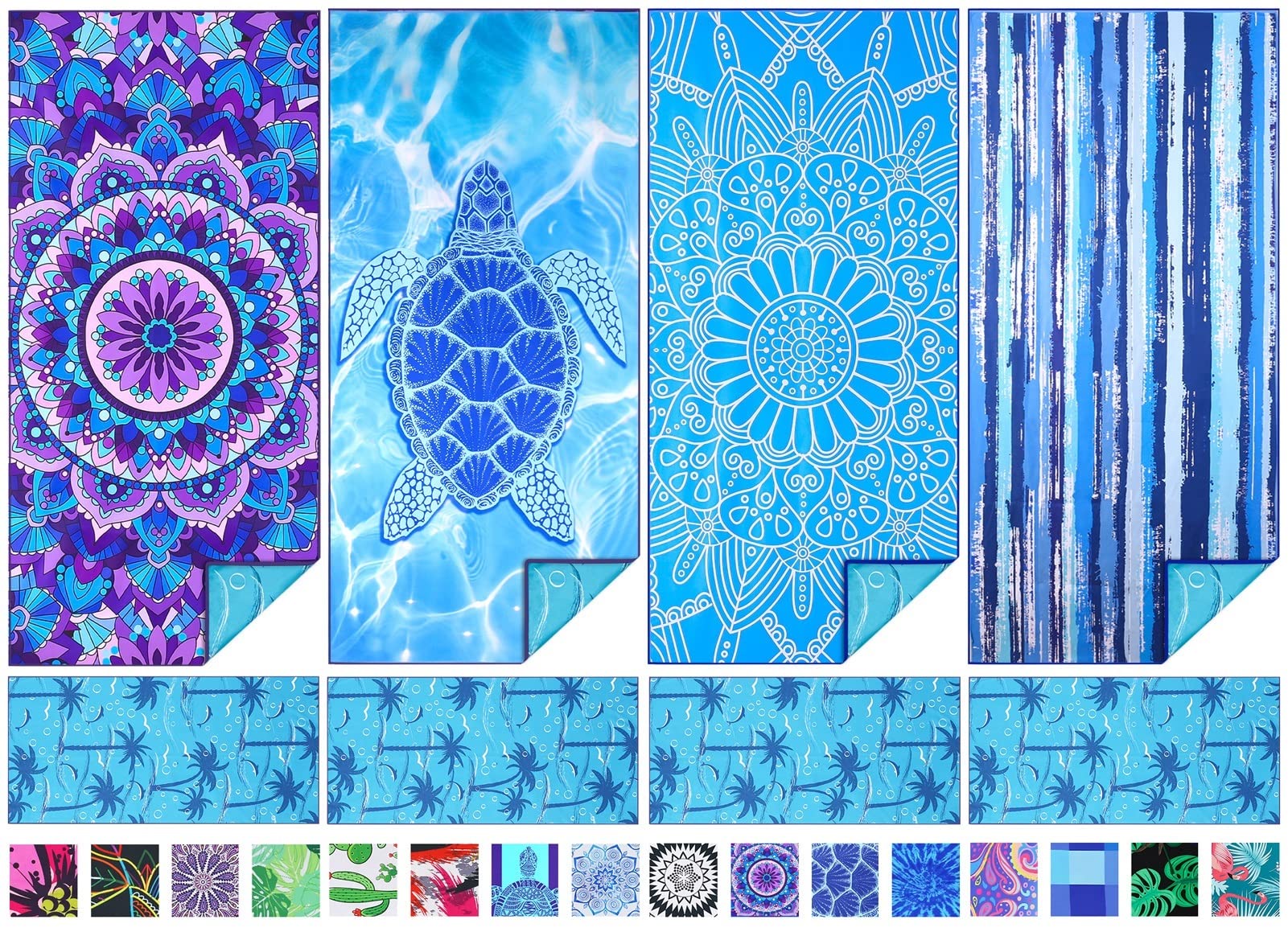 TwoYek microfiber beach towel with sand-free design for quick drying and easy packing.