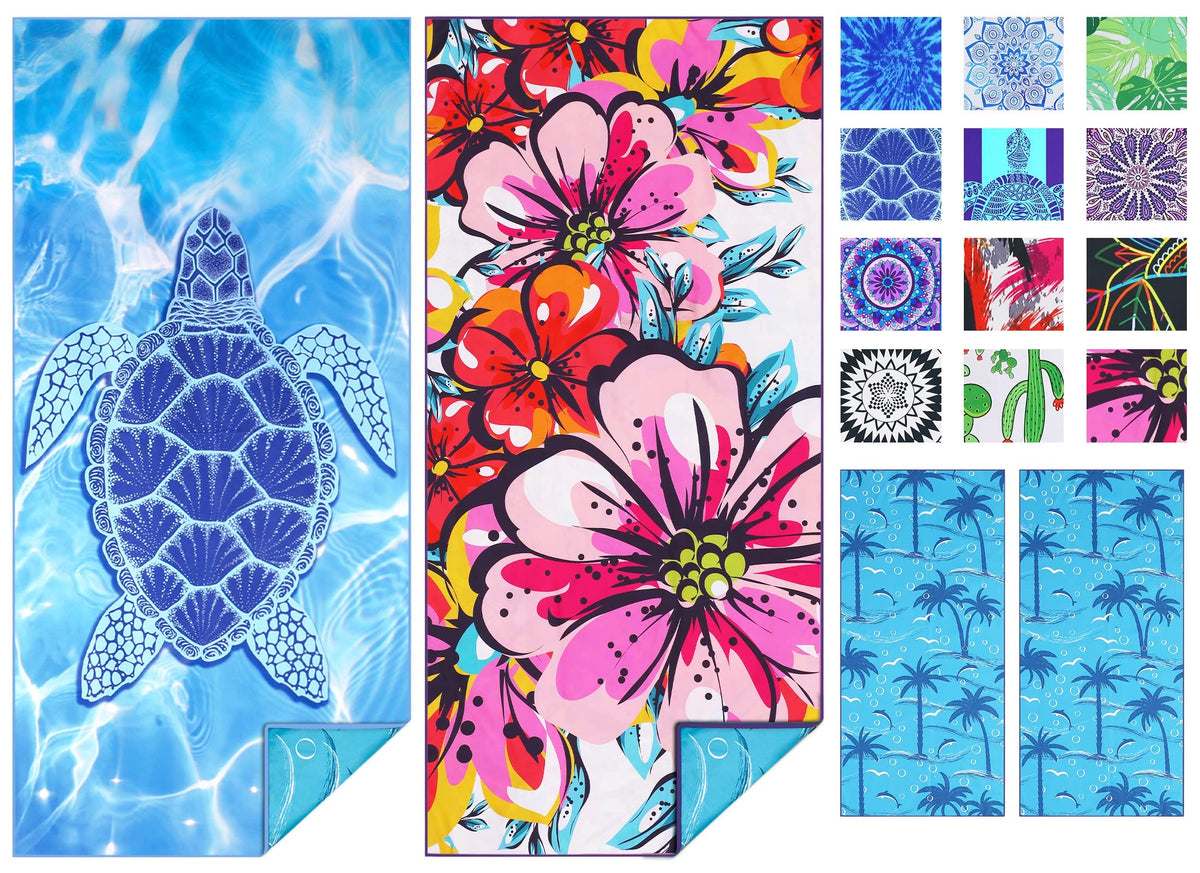 TwoYek two-pack microfiber towel in unfolded 71x32 size for beach trips and travel.