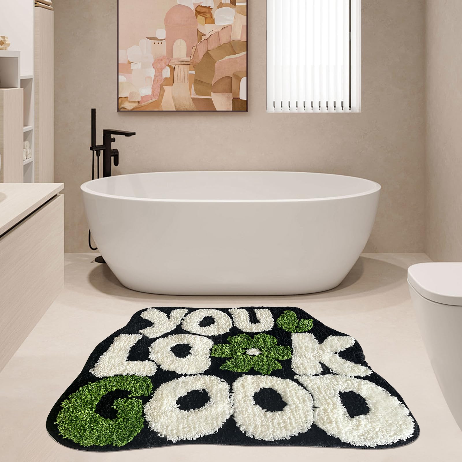 TWWDE AUG You Look Good bath rug flowers design highlights vibrant pattern for stylish bathrooms.
