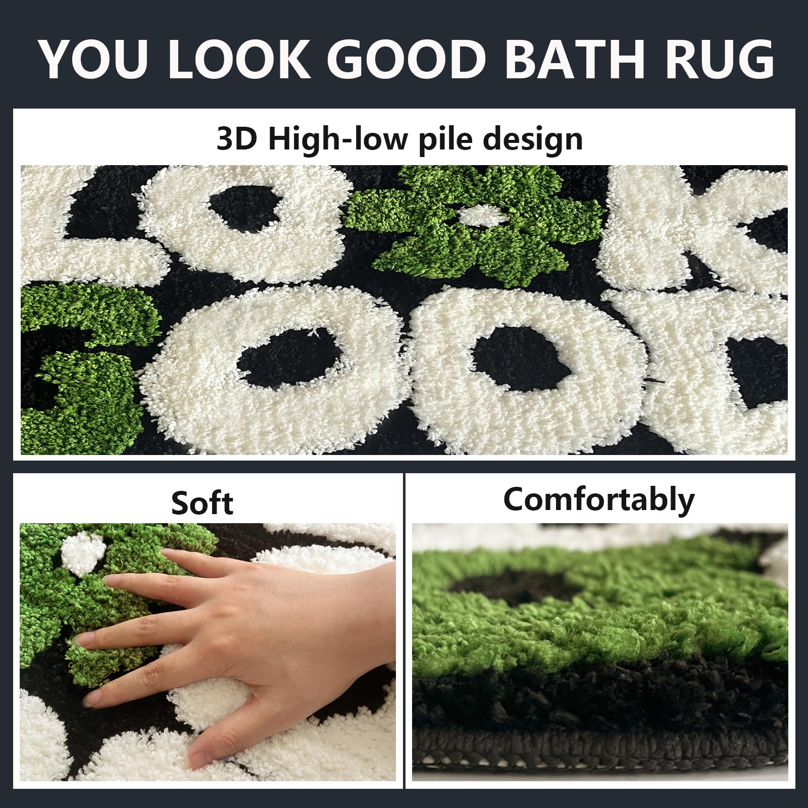 TWWDE AUG You Look Good bath rug in a bathroom scene demonstrates quick-dry comfort.