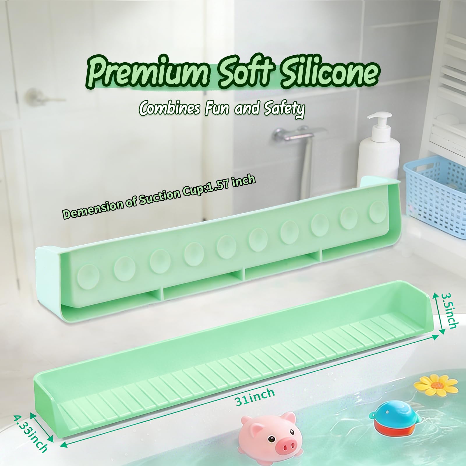 Close-up of 11 suction cups securing the guard to smooth tub surfaces.