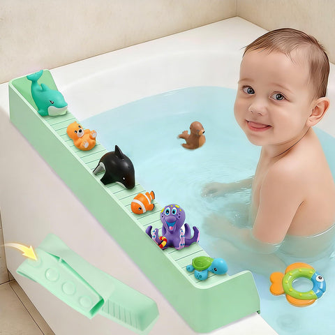TYASDBA bathtub splash guard on tub edge offering wide coverage to reduce spills.