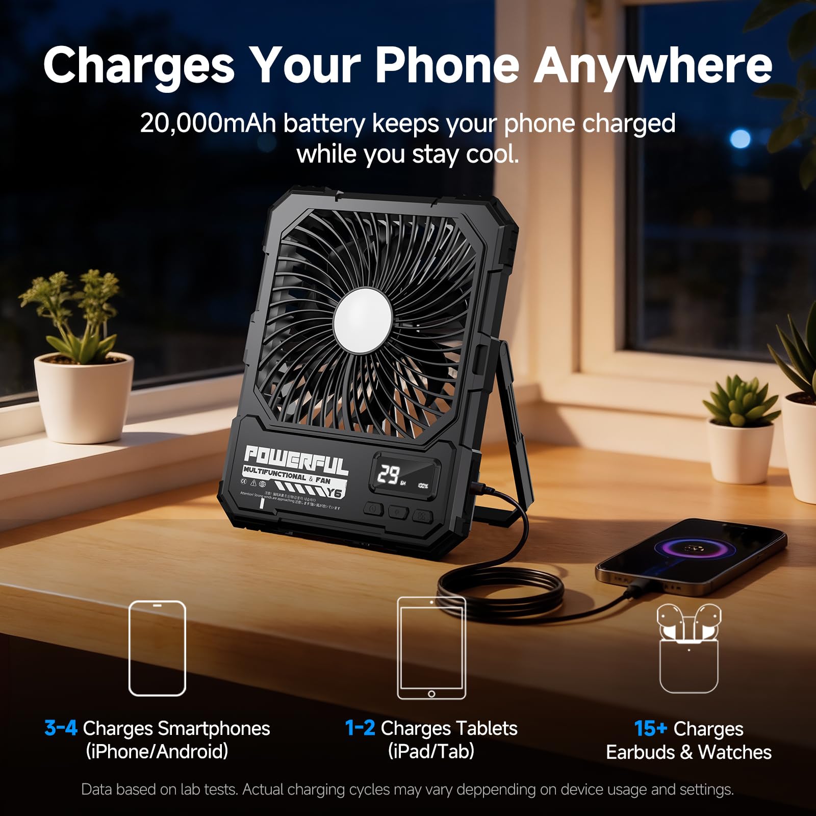 TYJONX fan ready for cruise, tent, or travel adventures