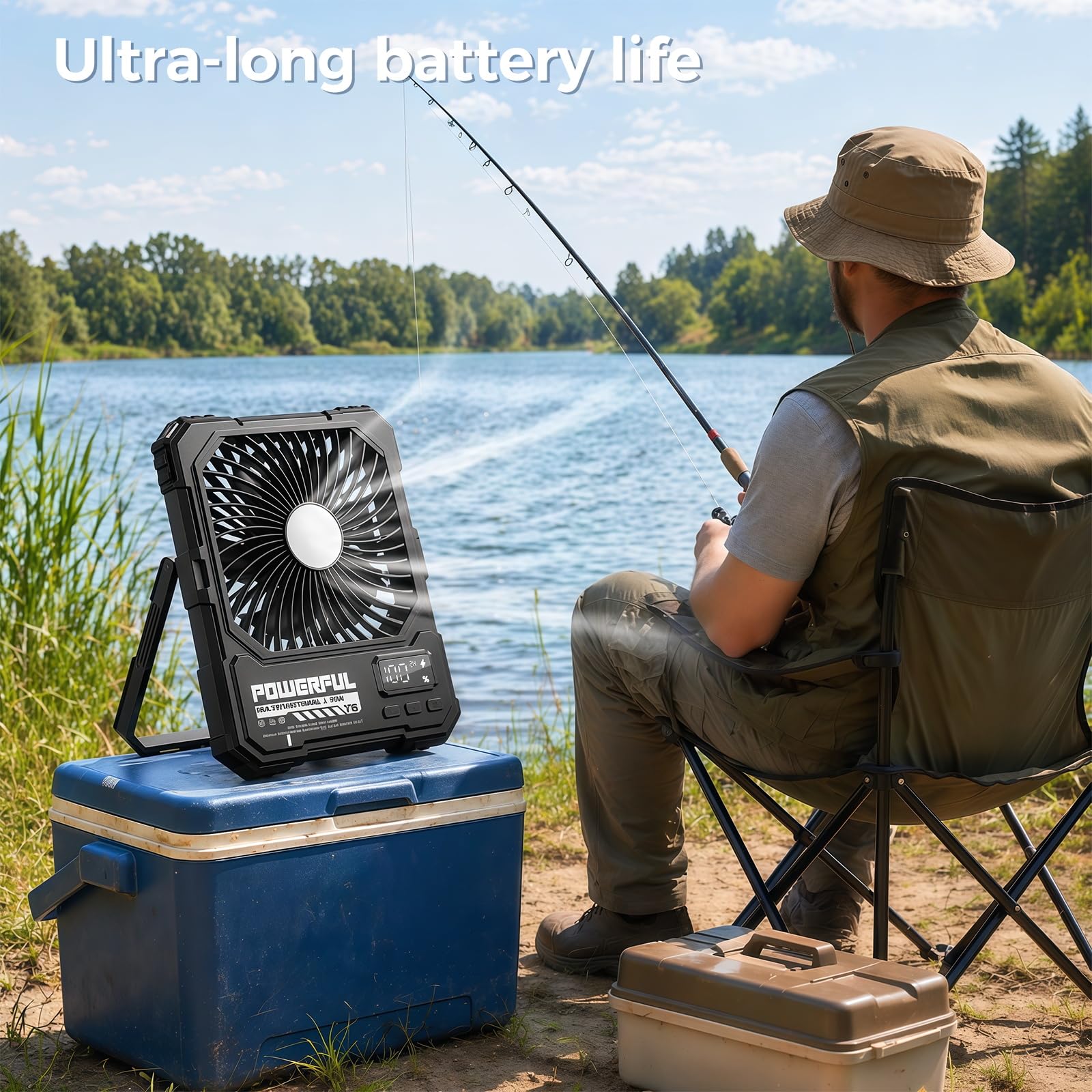 TYJONX travel fan with LED light providing ambient night illumination