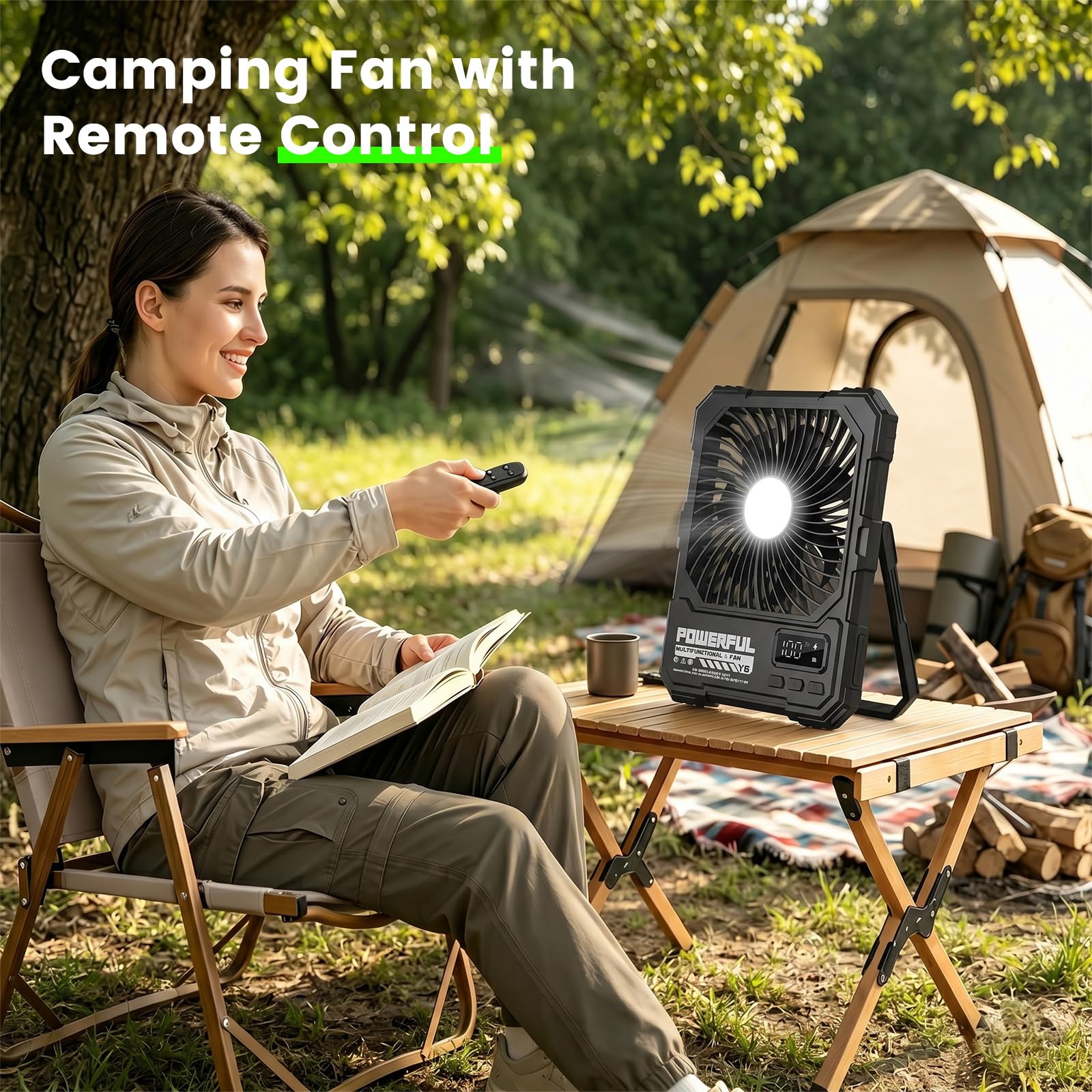 TYJONX USB rechargeable camping fan powering devices outdoors while staying cool