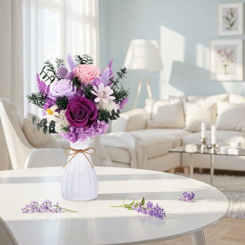 TYL&TYS purple rose bouquet enhancing dining room ambiance and romance