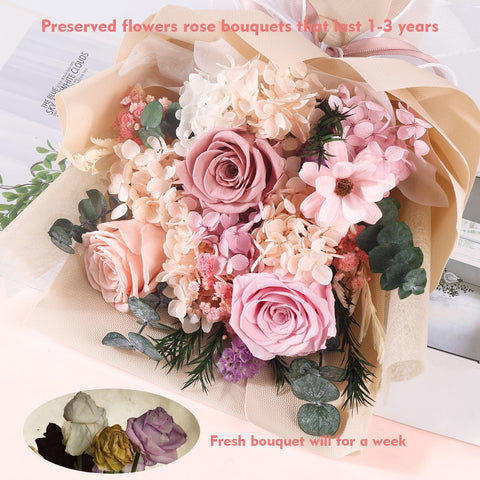 TYL&TYS pink preserved roses closeup highlights natural color and texture
