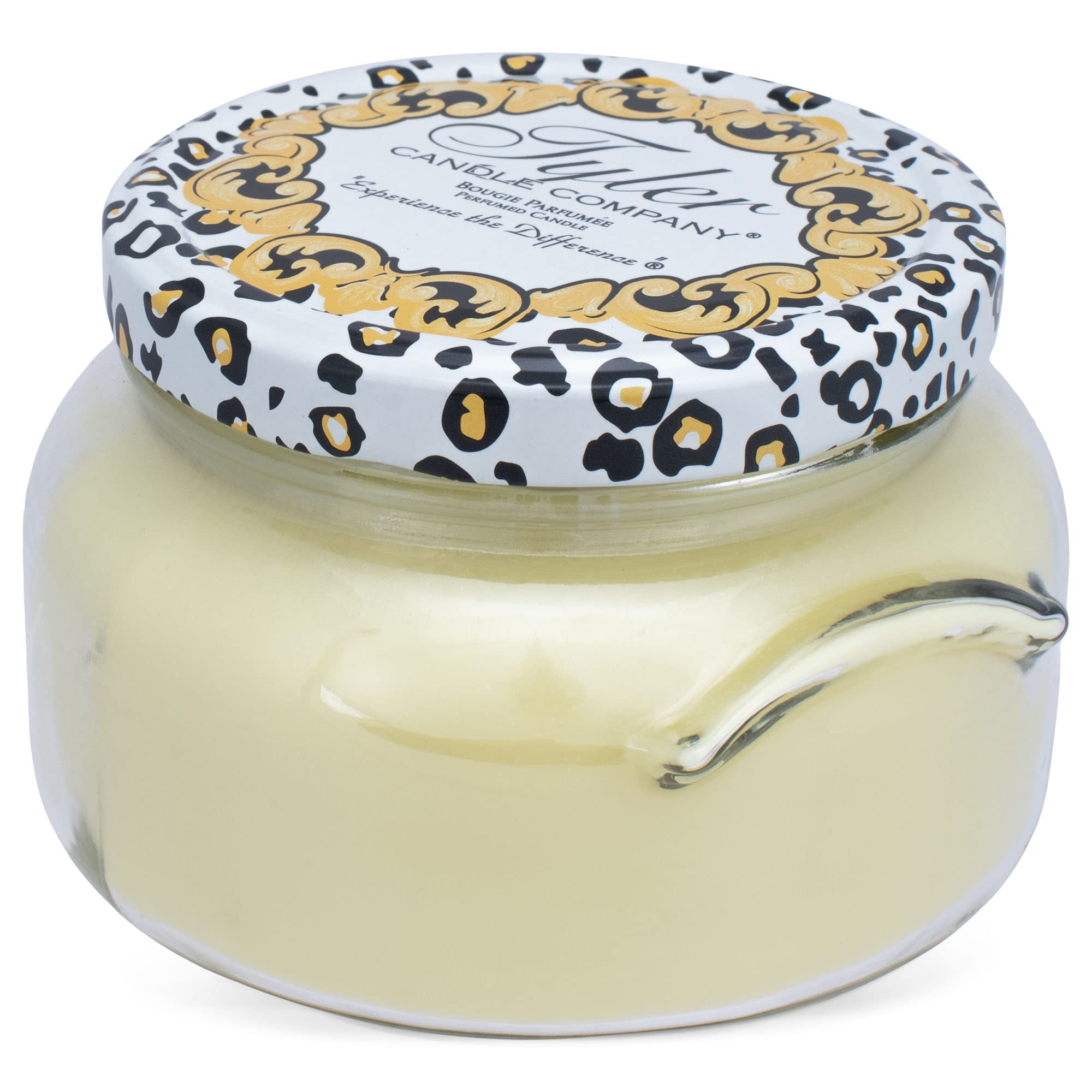 Tyler Candle Limelight 22oz jar with bright lime scent in a living room