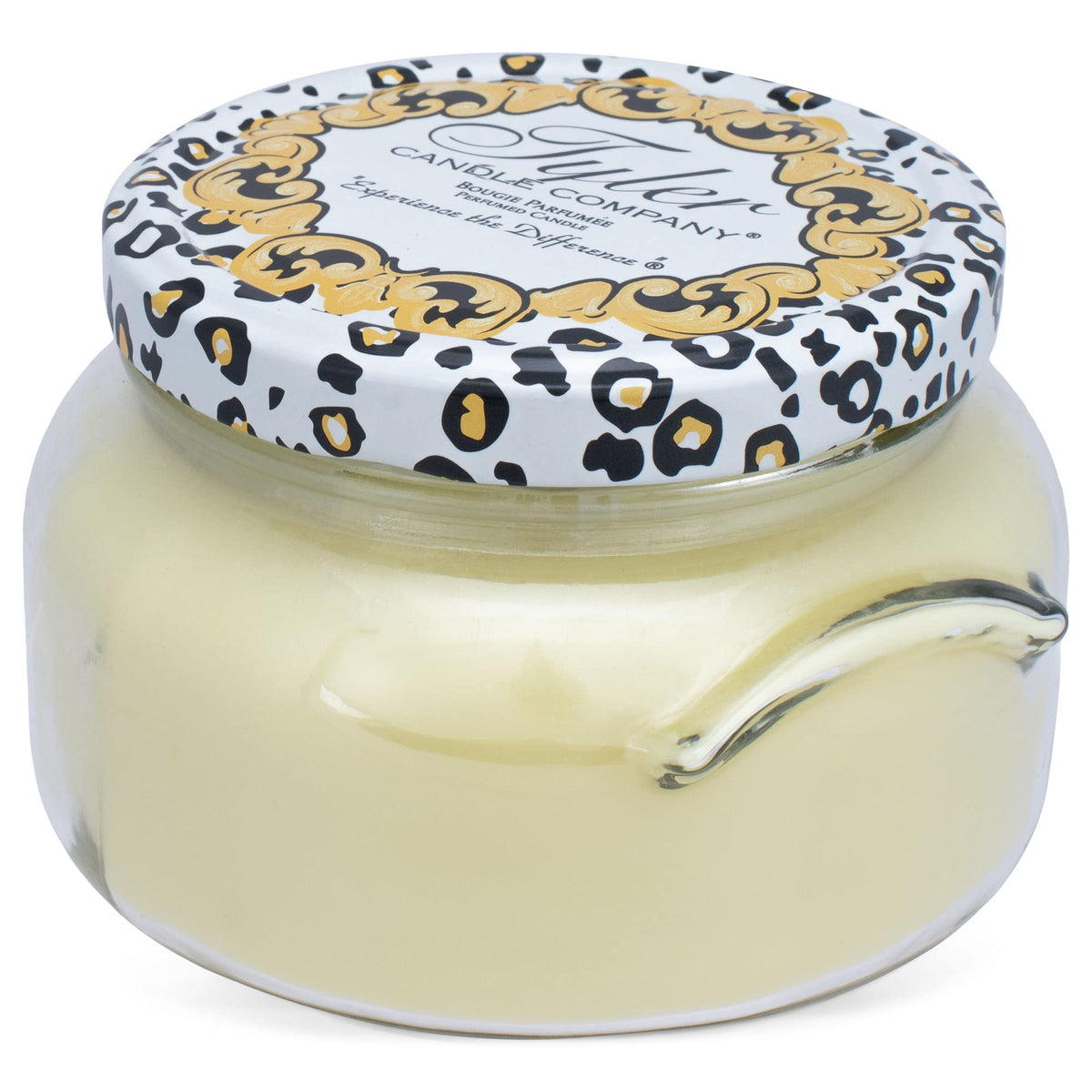 Tyler Candle Limelight 22oz jar with bright lime scent in a living room