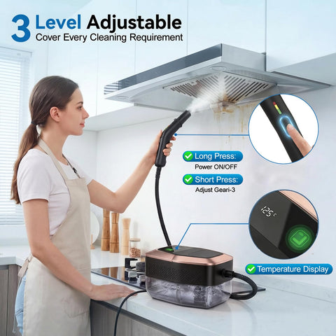 TYMAZ steam cleaner 4-bar pressure tackles grease and grime
