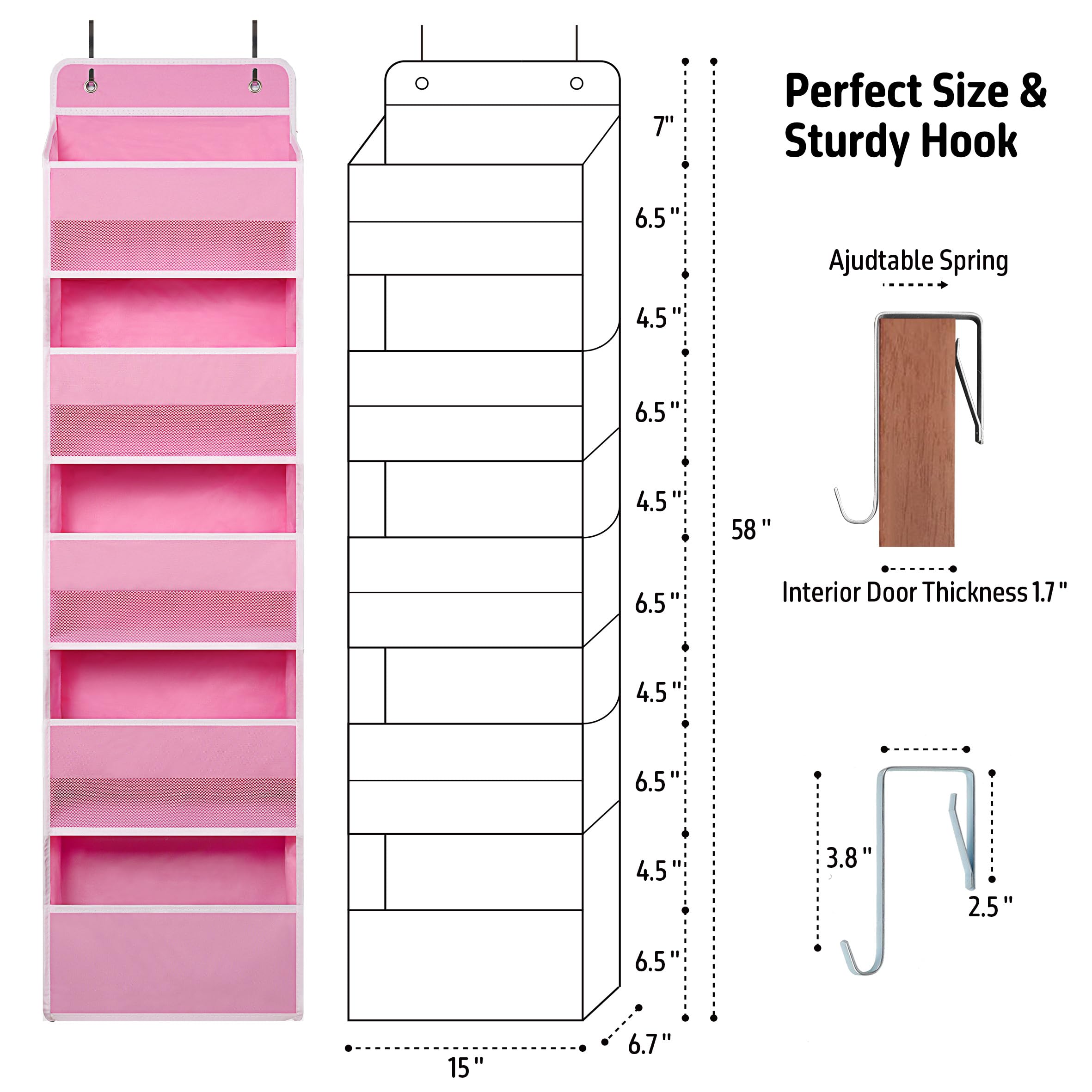 TYMENSH over door organizer pink five pockets for tall bottles and cosmetics.