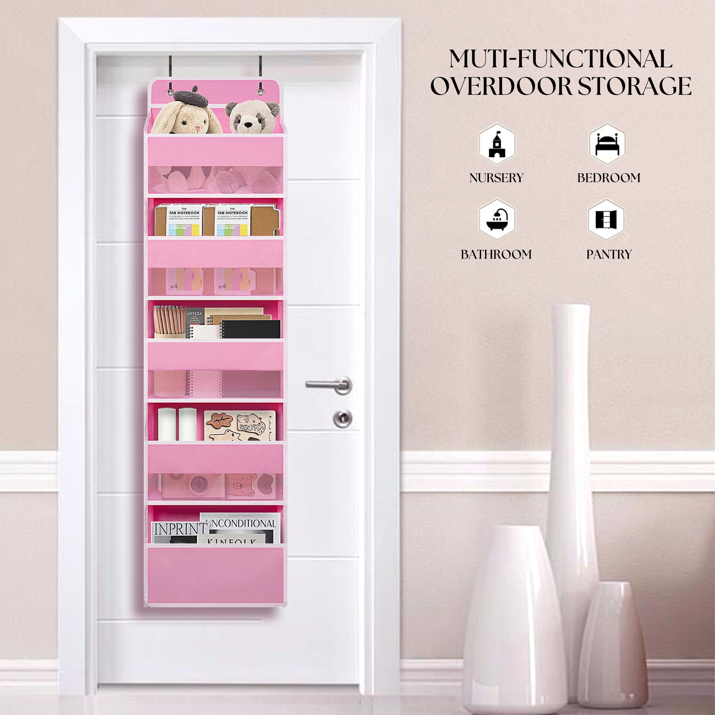 TYMENSH organizer pink with reinforced frame offers upright stability when loaded.