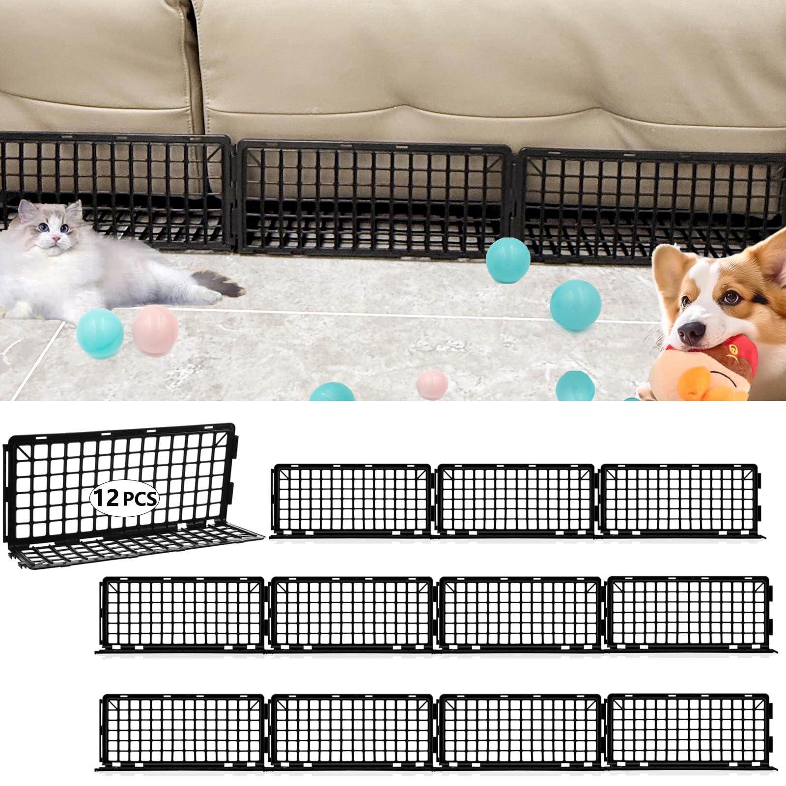 Typlhom 12-piece under couch blocker packaging keeps items neatly contained under furniture.
