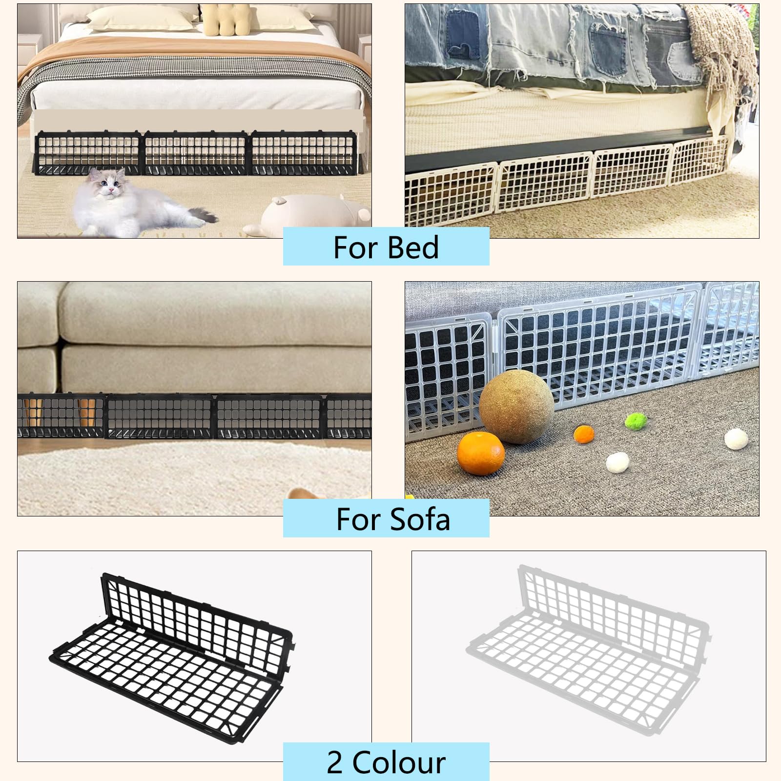 Typlhom under couch blocker assembly step shows tool-free setup and quick length adjustment.
