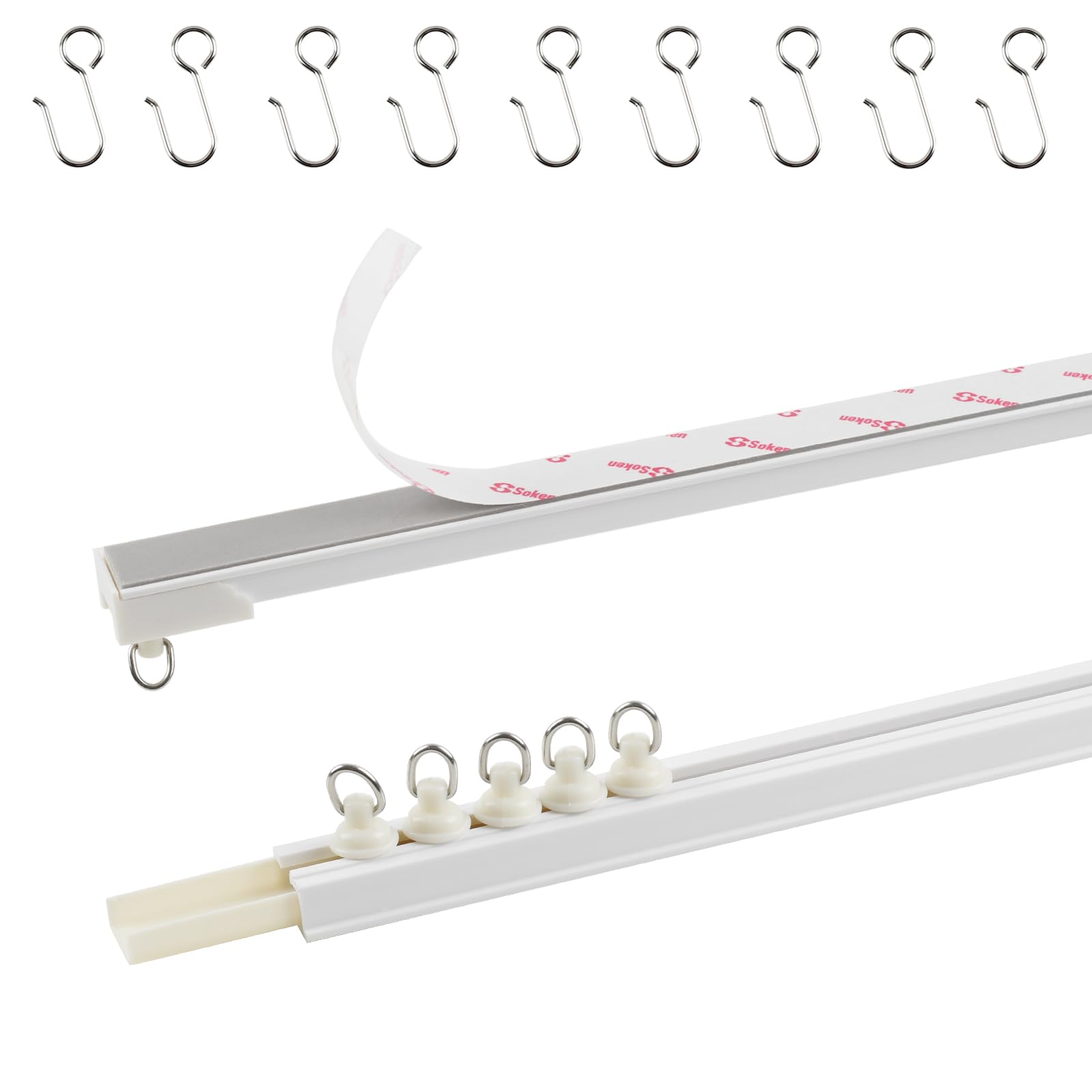 TYRON adhesive curtain track installed on ceiling for damage-free setup.