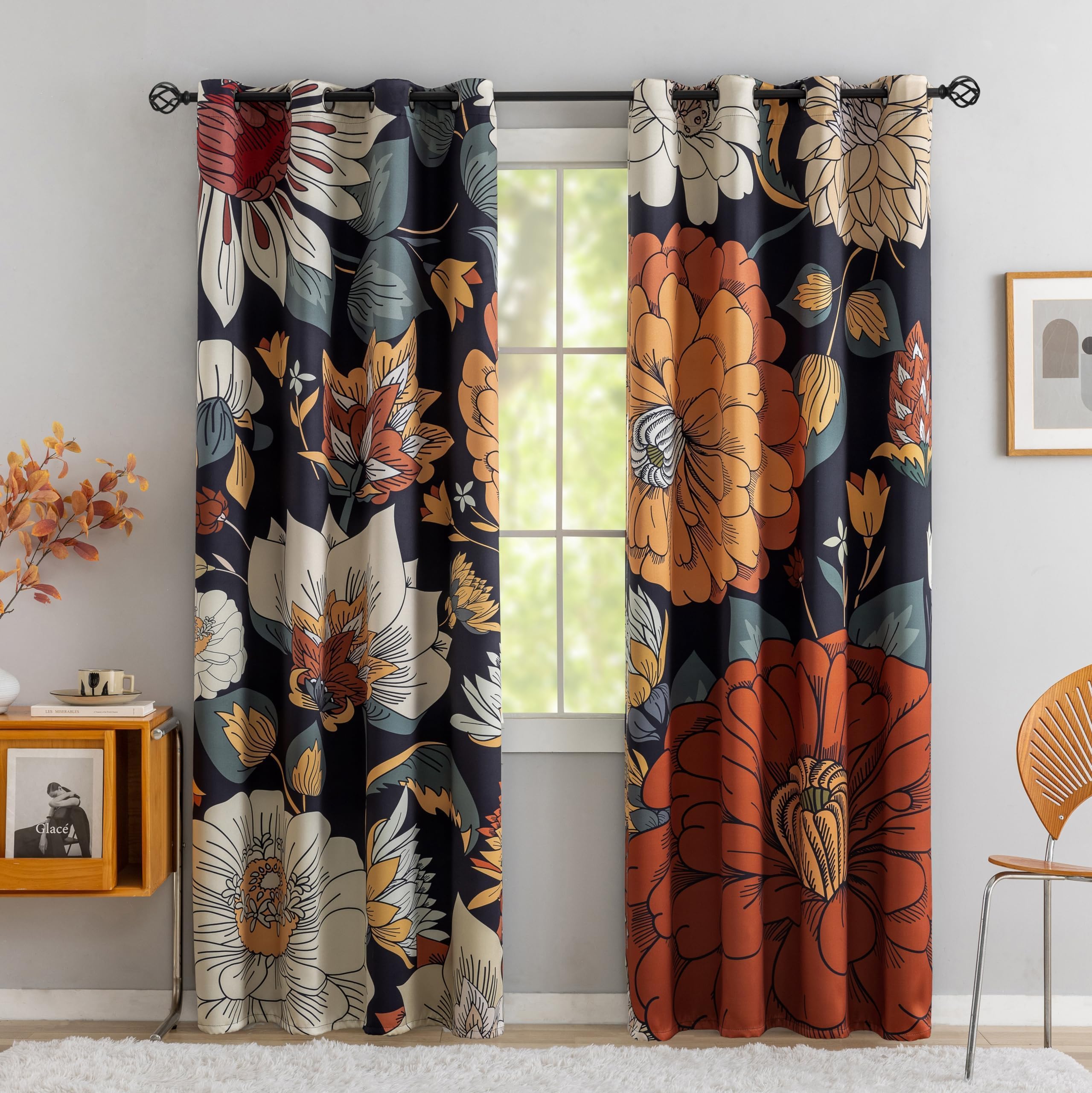 Tyrot boho floral blackout curtains for bedroom privacy and darkness
