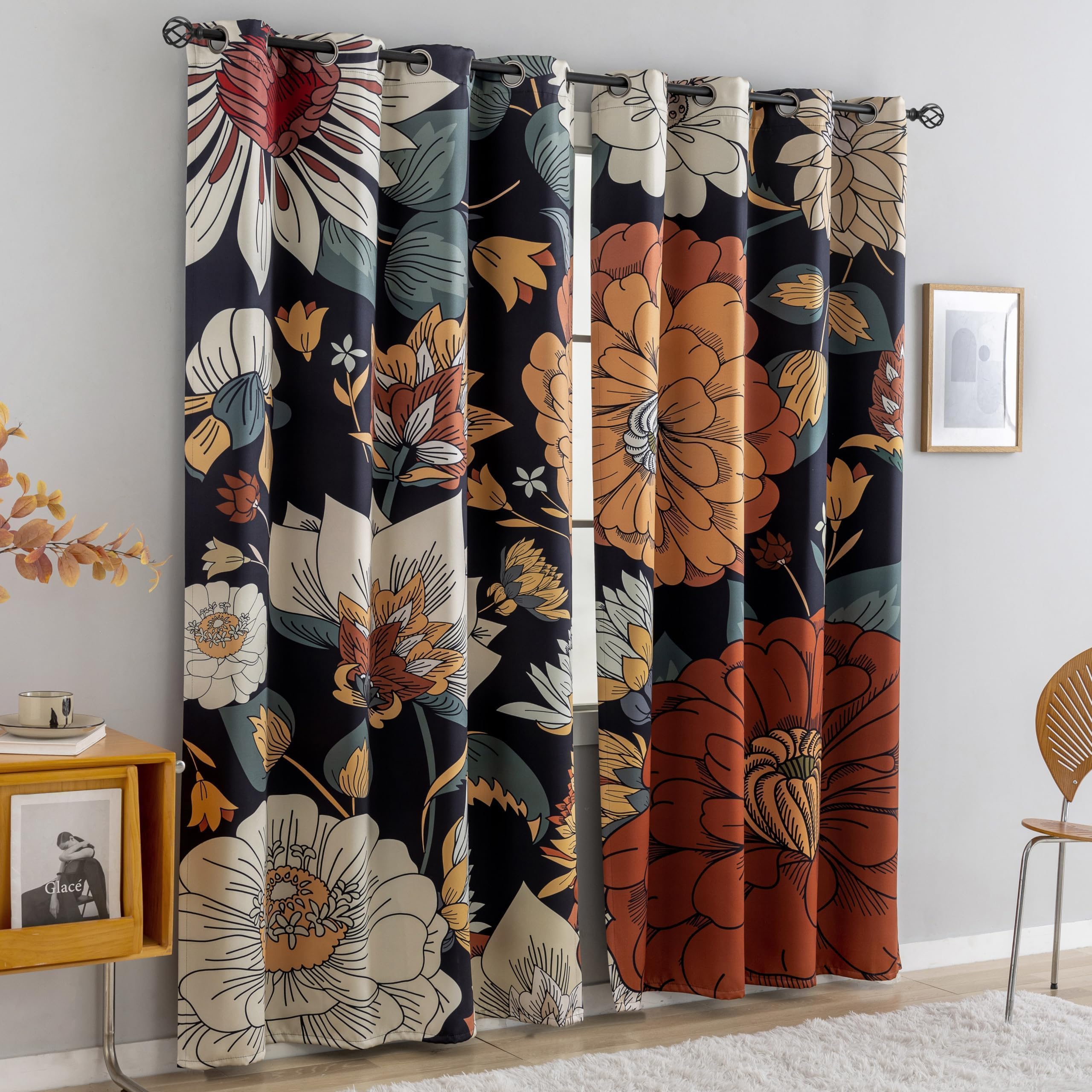 Tyrot blackout curtains with boho floral design enhance privacy and ambiance