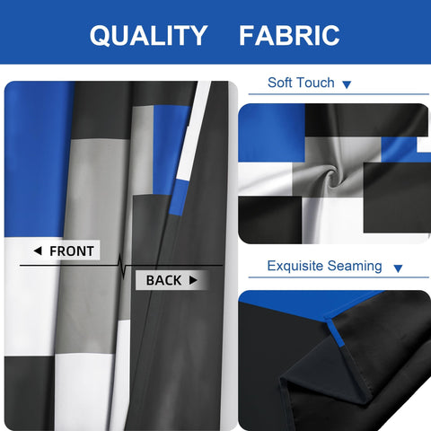 Tyrot Royal Blue curtains at night create a calm, dark view.