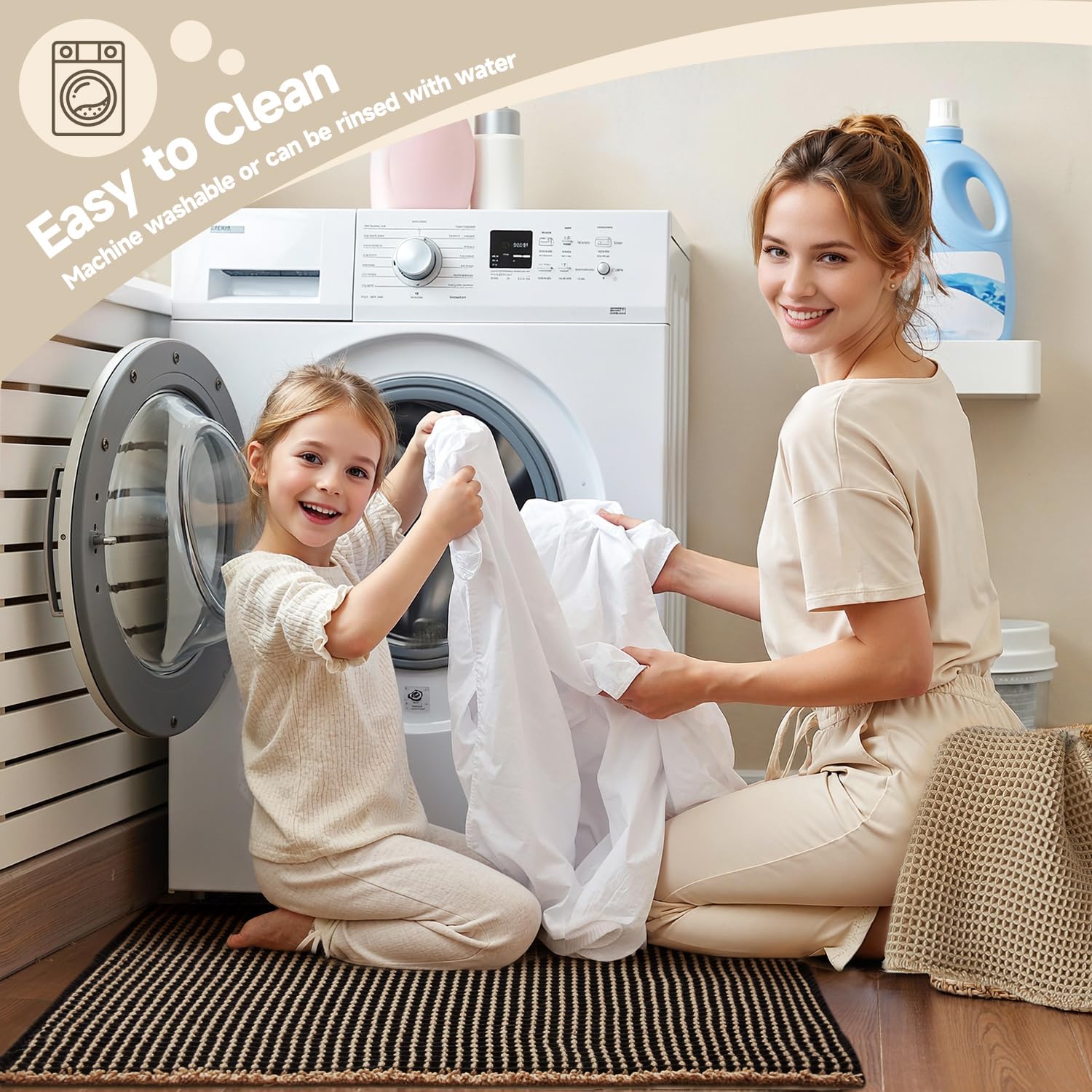 TYUU Waffle Bath Mat absorbent quick-dry action shown near sink after shower.