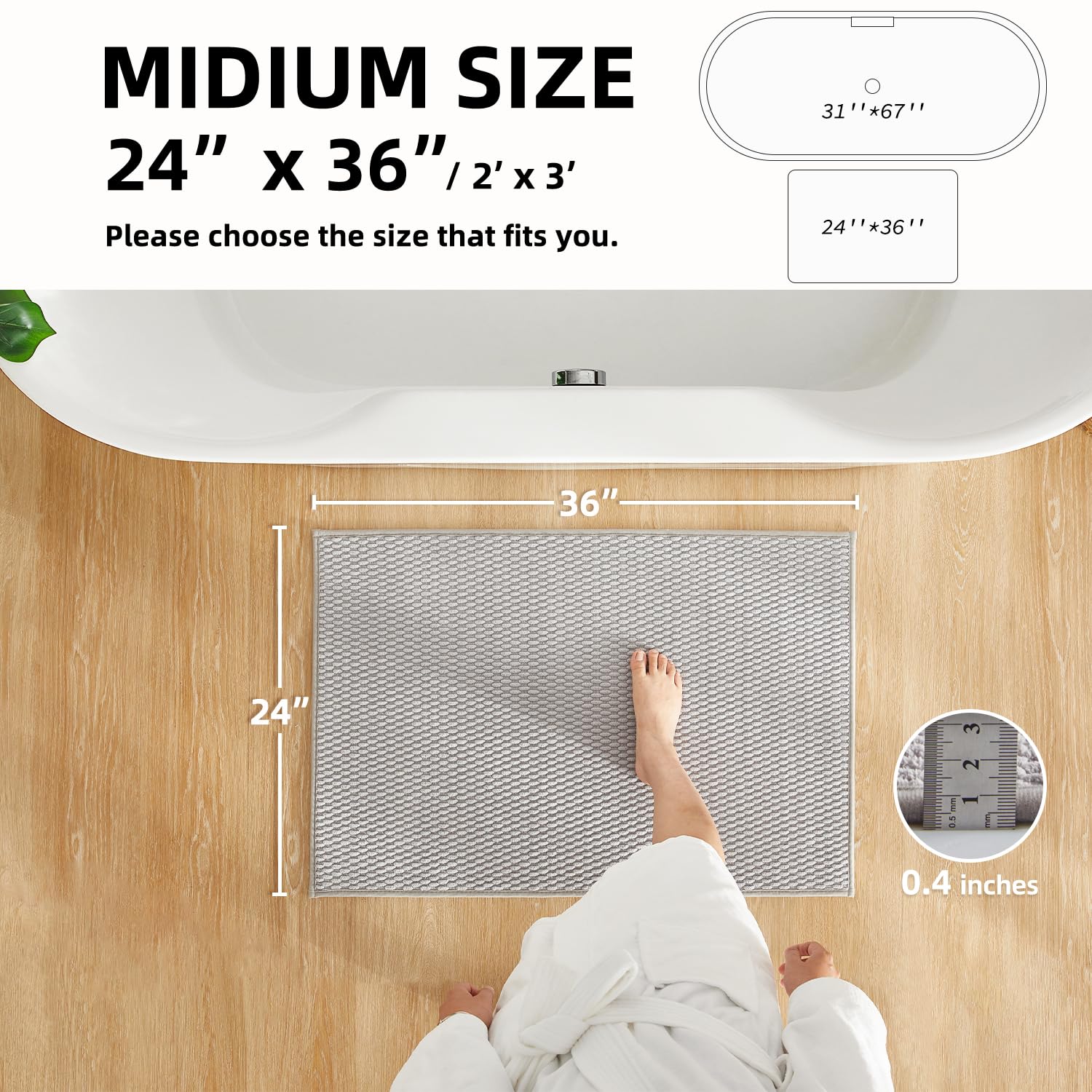 TYUU bathroom rugs light-grey close-up weave shows luxury and absorbency.