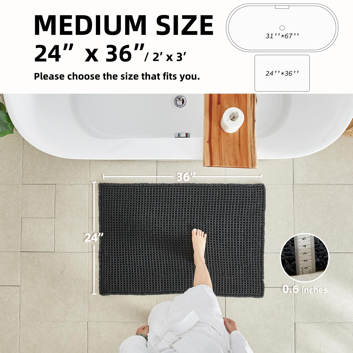 TYUU black waffle mat with non-slip backing on smooth floor.