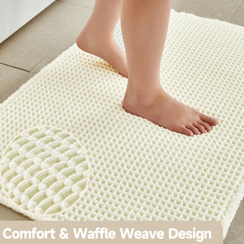TYUU cream white bath rug demonstrates quick-dry weave for fast moisture release