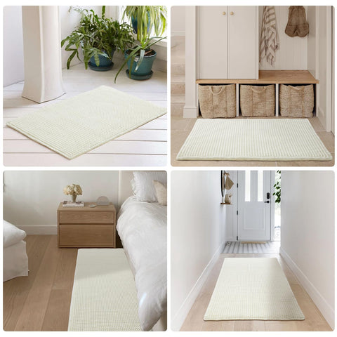 TYUU cream white rug being easily rinsed or hand-cleaned