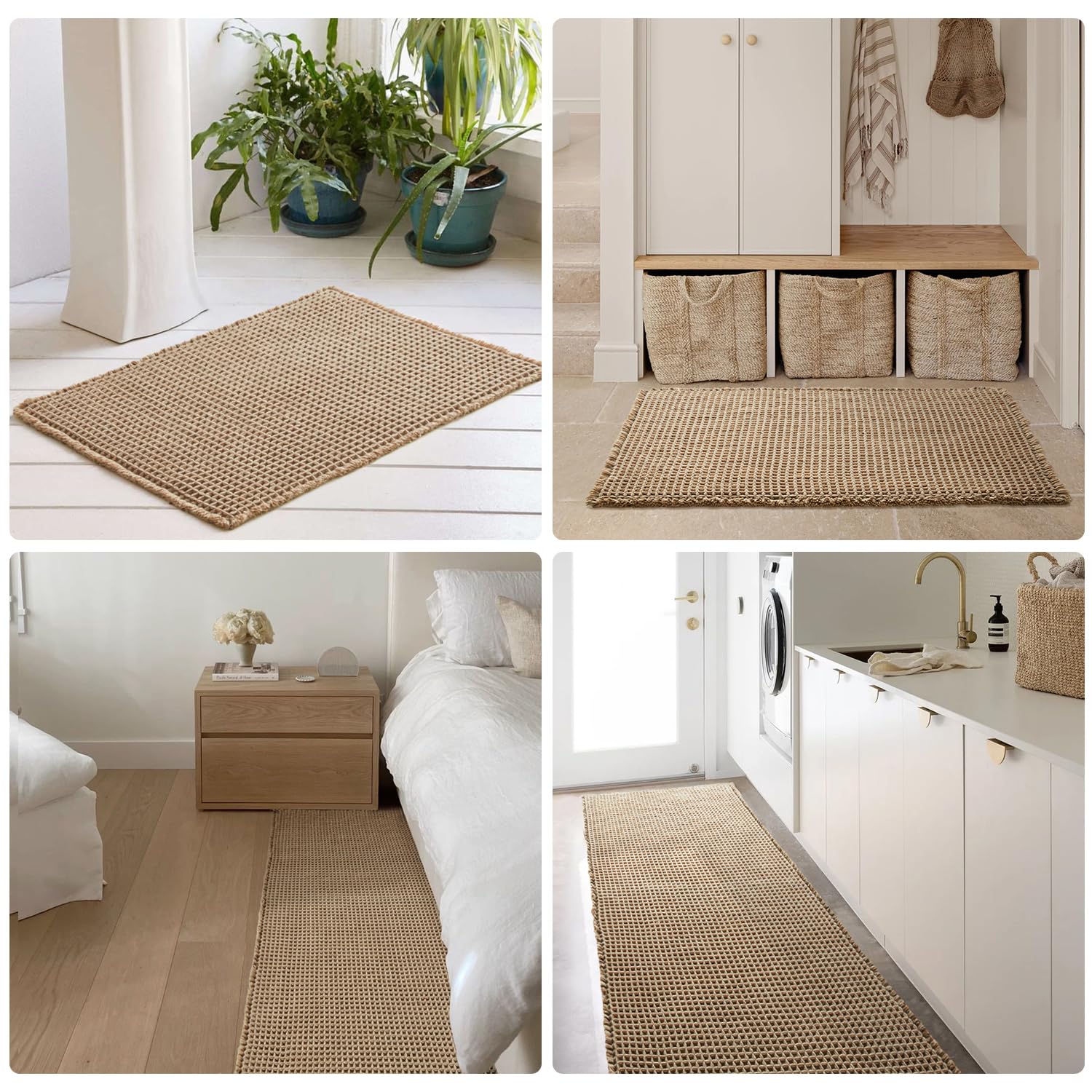 TYUU durable adhesive backing keeps the rug in place on slick surfaces.