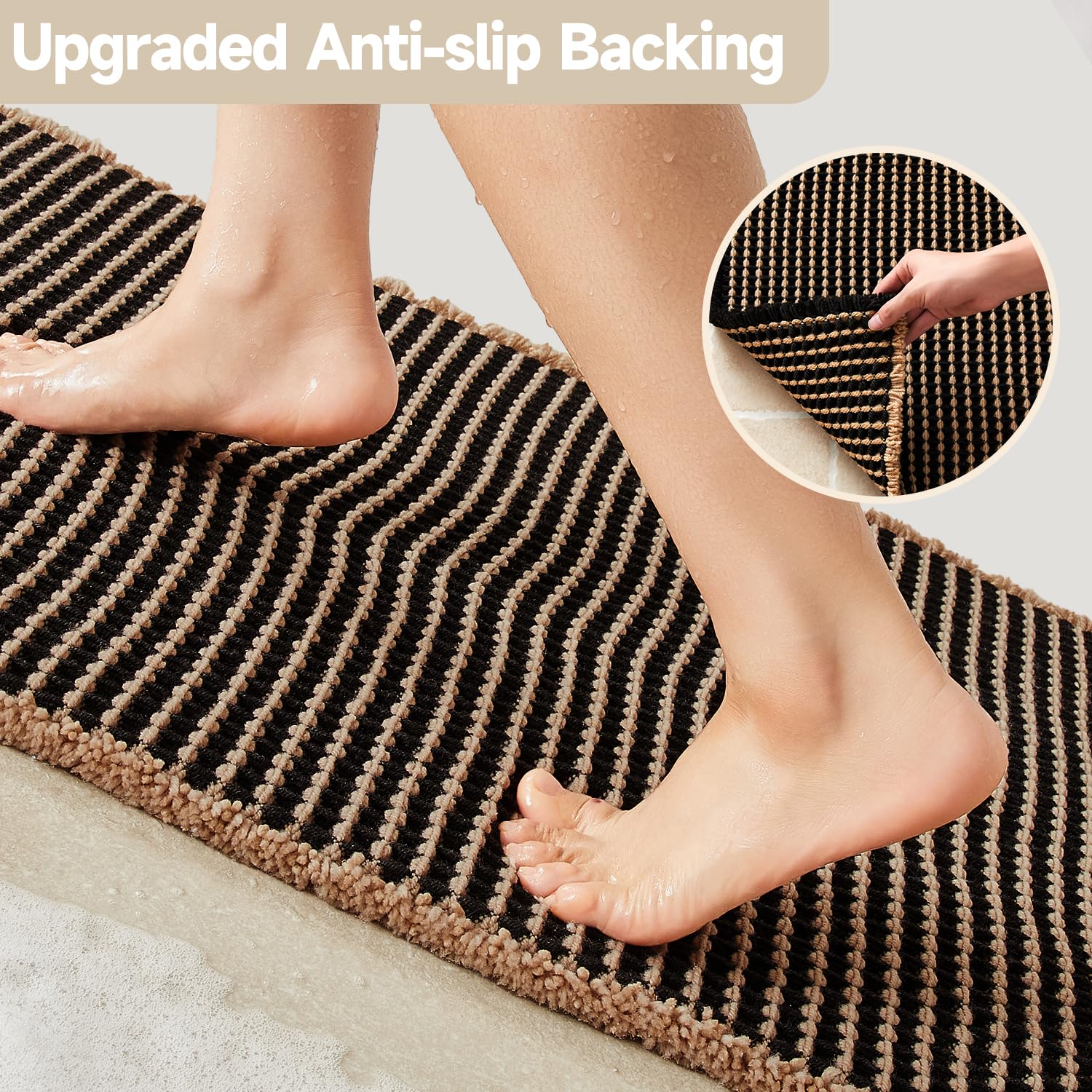 TYUU Waffle Bath Mat non-slip backing closeup on smooth surface confirms secure placement.