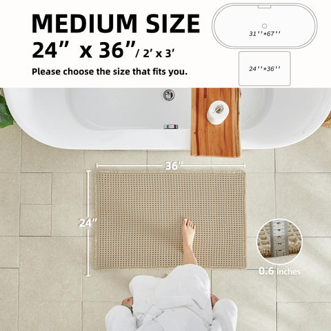 TYUU Pale Beige rug with non slip backing on smooth tile for safer footing