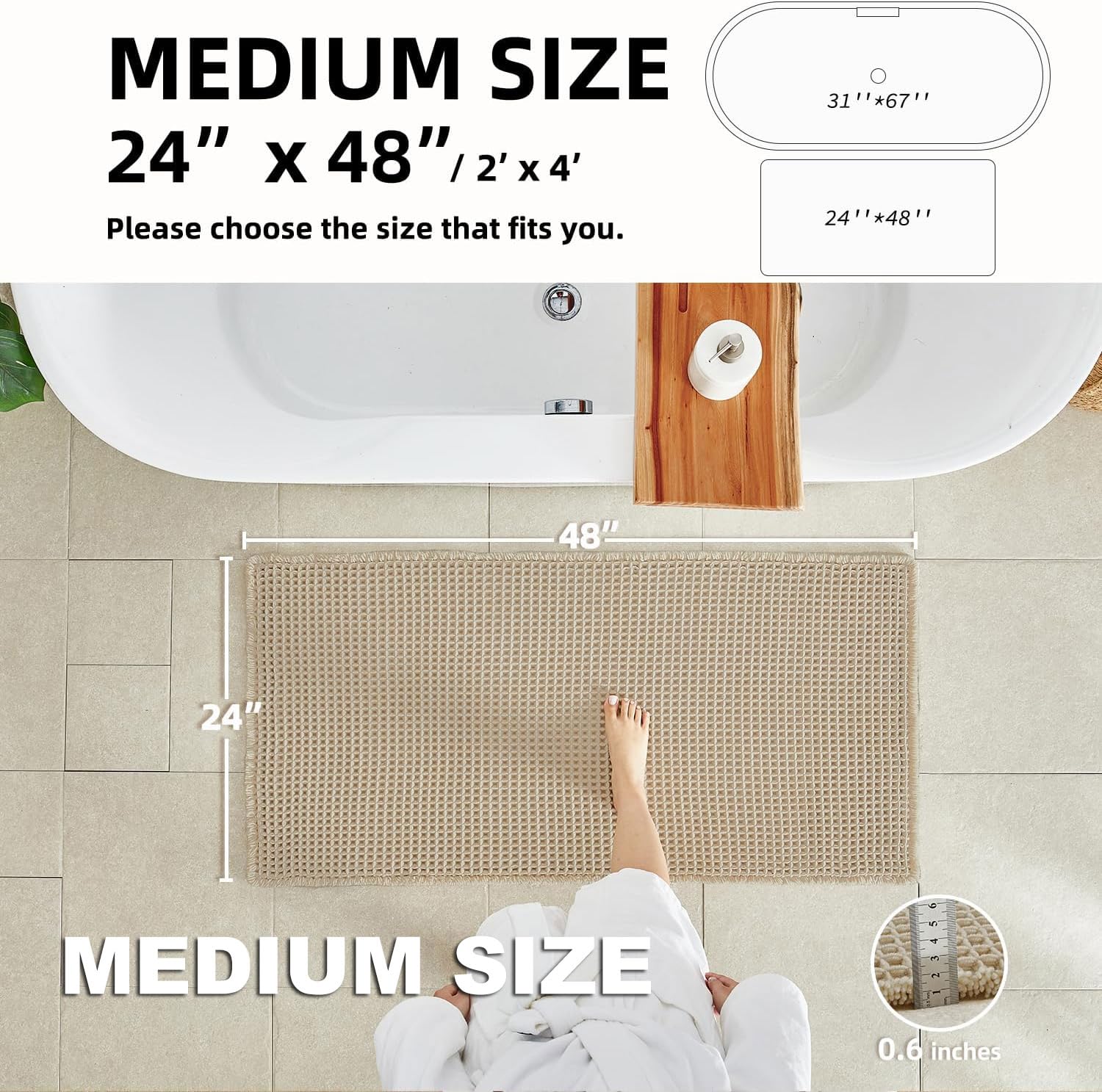 TYUU non-slip backing bath rug helps secure placement on smooth floors.