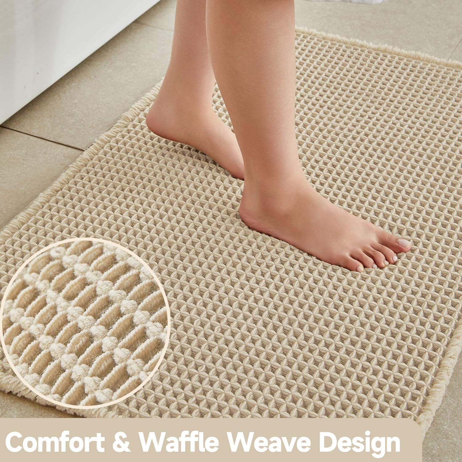 TYUU quick-dry waffle rug keeps bathroom floors dry after showers.