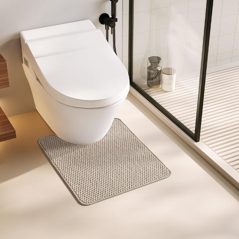 TYUU beige U-shape toilet rug provides soft comfort and quick-dry feet after showering