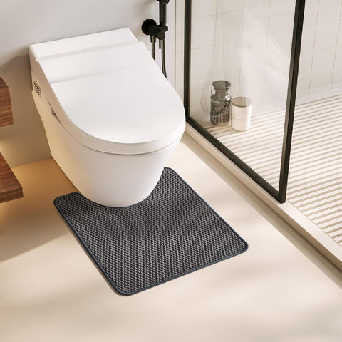 TYUU Toilet Rug U-Shape front view in dark grey showing a snug fit around the toilet.