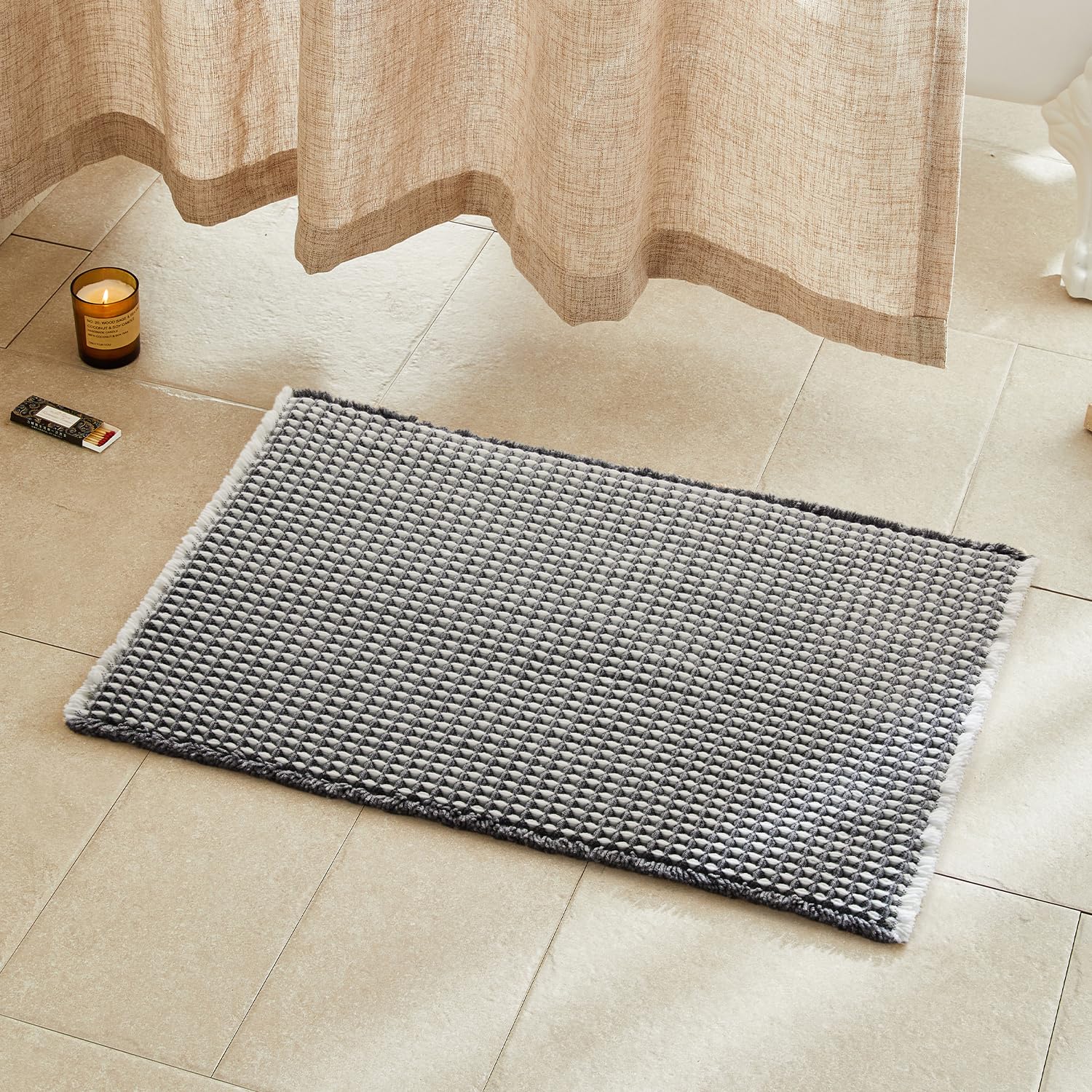 TYUU waffle bath mat 30x20 in grey and white for comfort and style