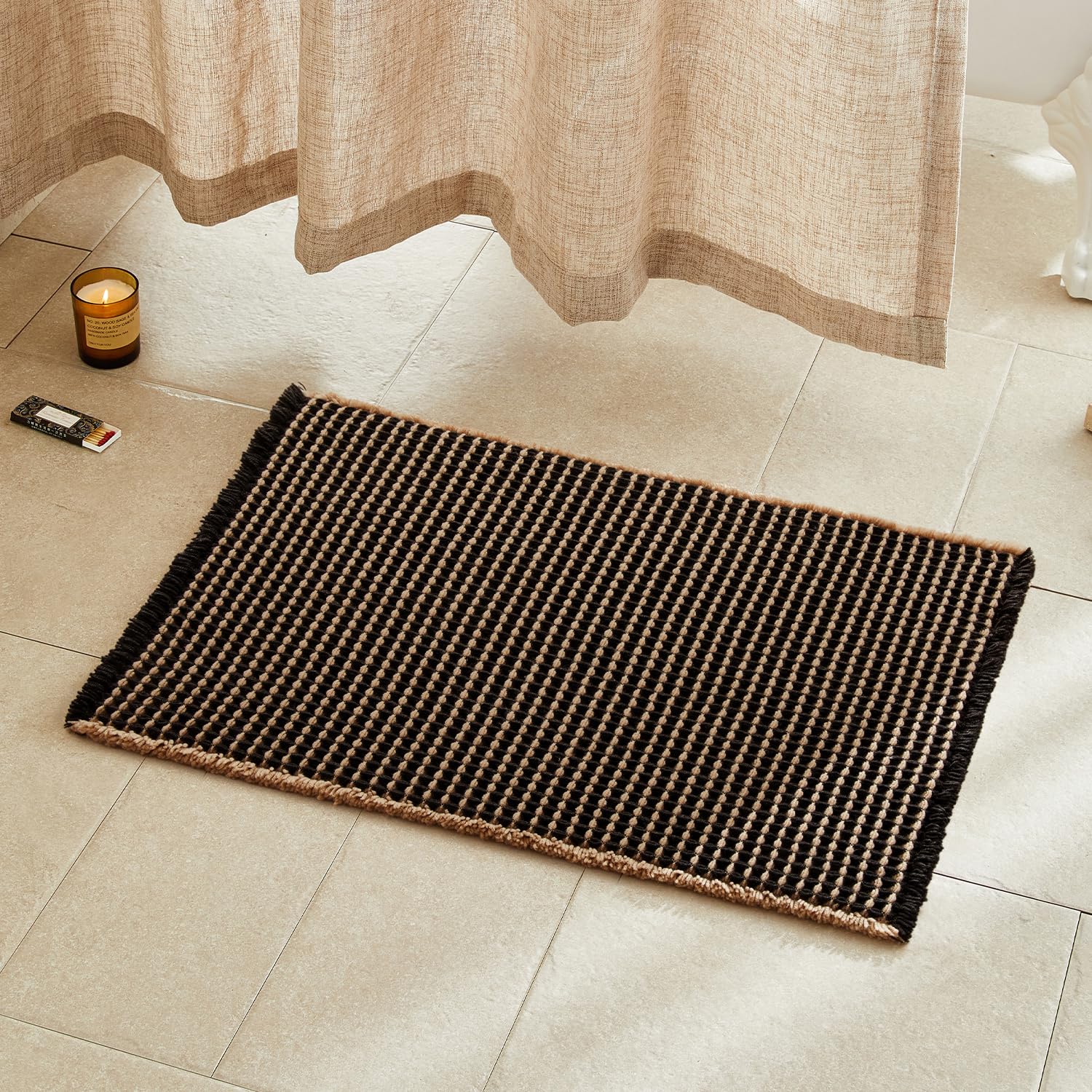 TYUU Waffle Bath Mat top-view shows plush texture and roomy 30x20 size for foot comfort.
